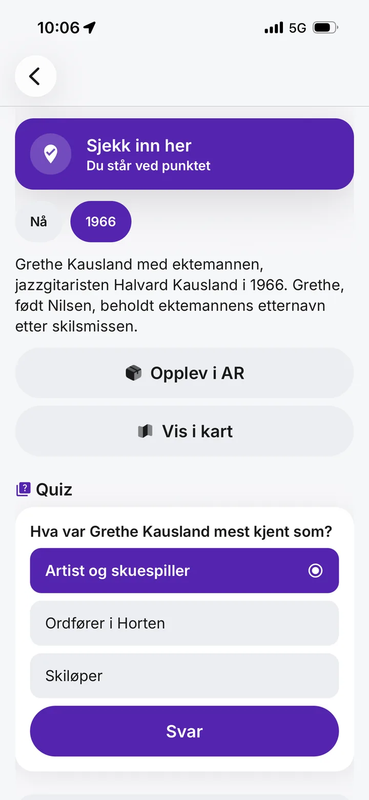 Punkt med tidslag og quiz